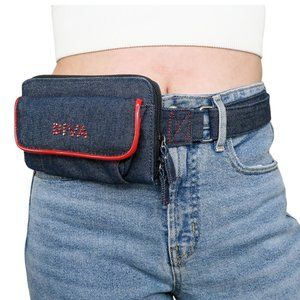 Vintage 90s Denim Rhinestone Diva Wallet Belt Bag
